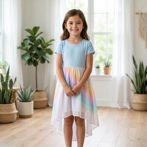 Girls Oopsie Daisy Rainbow High Low Dress - Sz 8